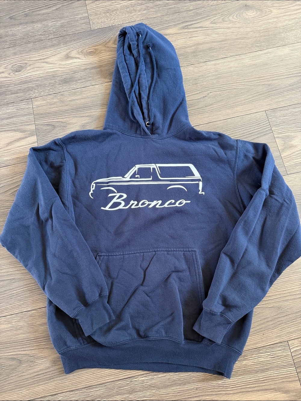 Port and Company Navy Hooded Sweatshirt with White Bronco Graphic